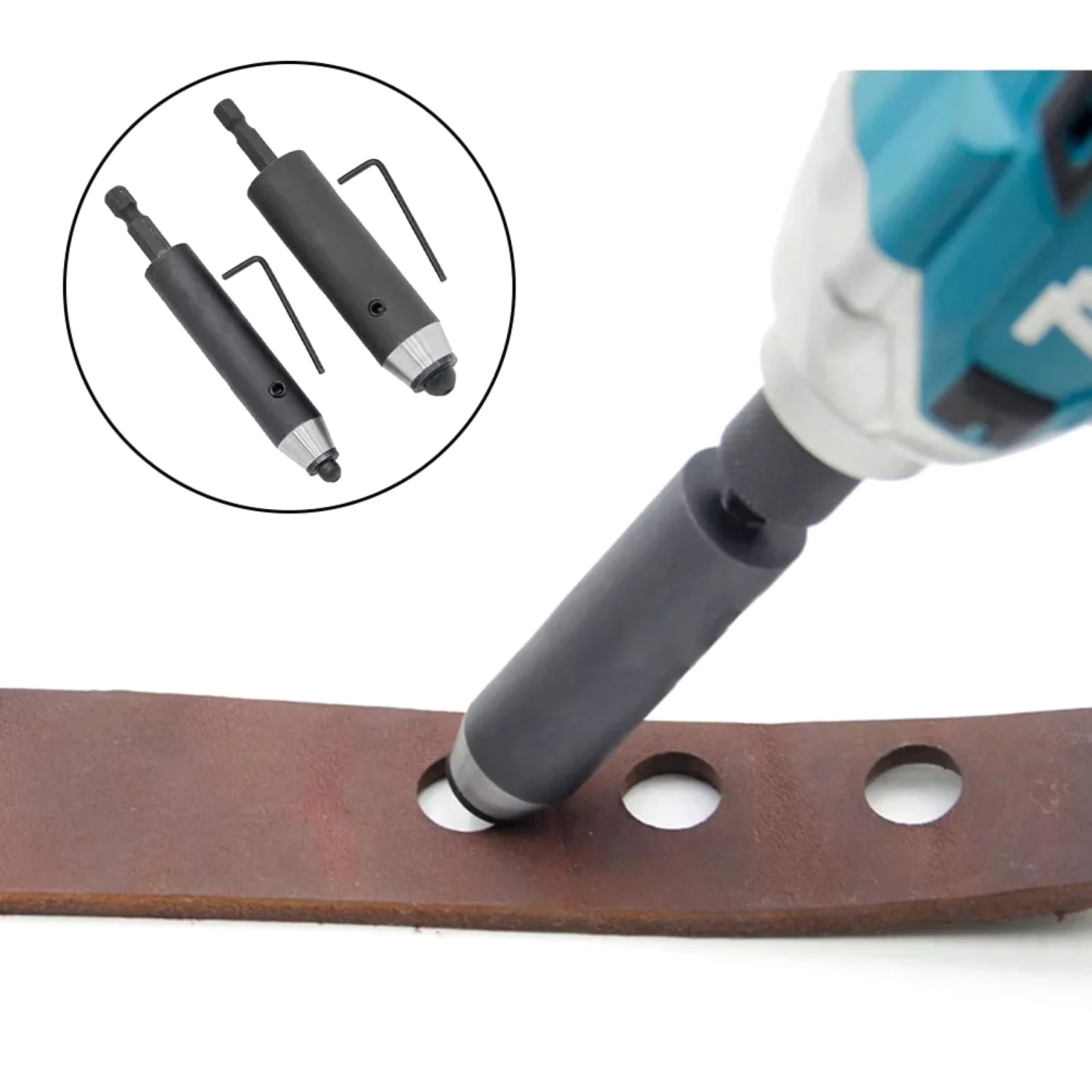 1Pc 1/4 inch Hex Shank Electric Leather Belt Hole Punch Tool With L-Shaped Wrench Kit For DIY Project Rubber 10mm 15mm