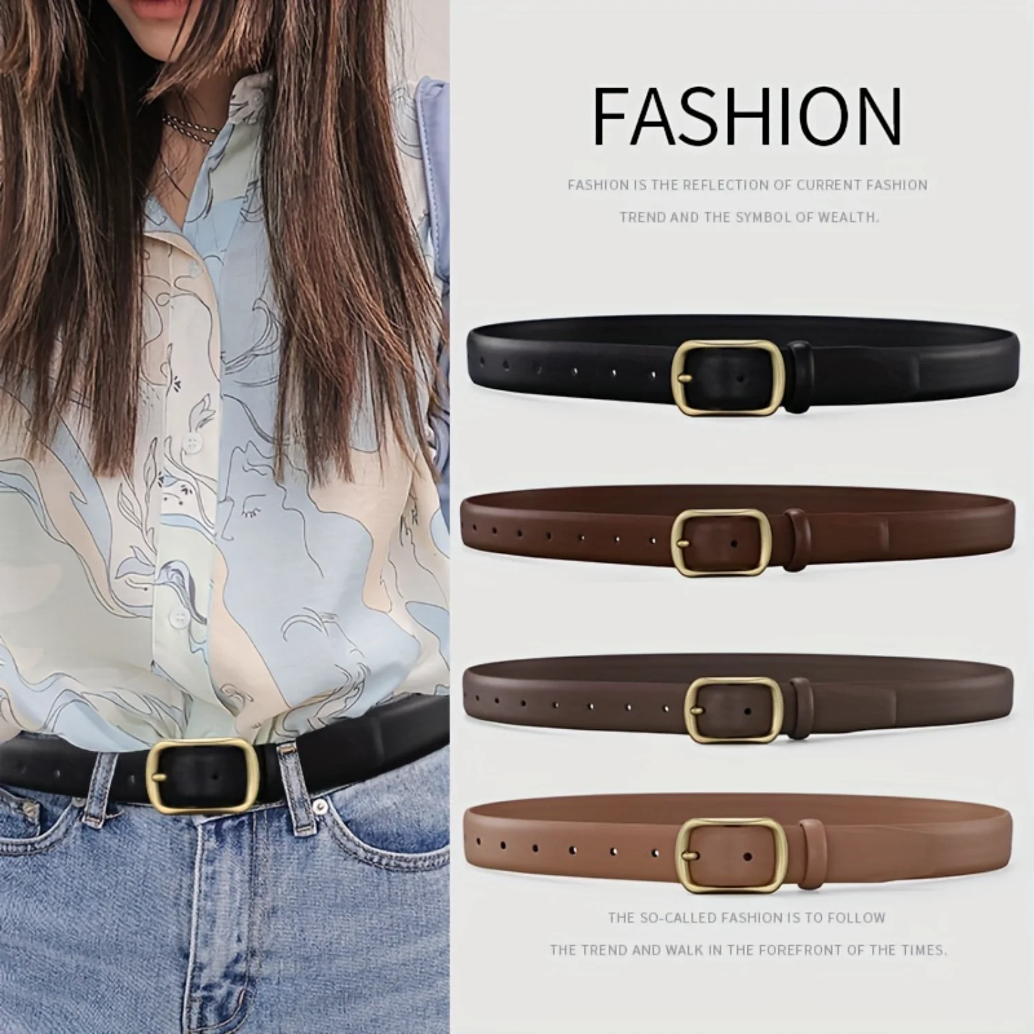 Fashion Leather Belt For Women Metal Square Pin Buckle Belts High Quality Ladies Dress Jeans Strap Waistband Adjustable Belts