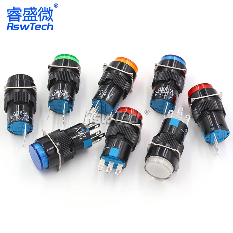 AB6-A self-locking 3-pin power start AD16 button AL6-M reset with light 16mm switch LA16