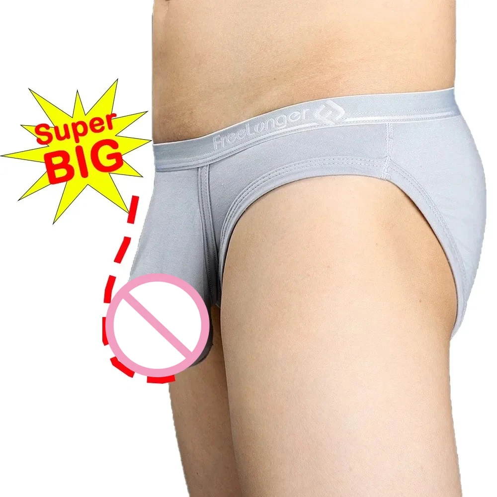 Man Ultra-Low Briefs with Super Big Penis Pouch Modal Elastic Sexy Lingerie for Long Cock Gay Special Plus U-convex Boxer Erotic