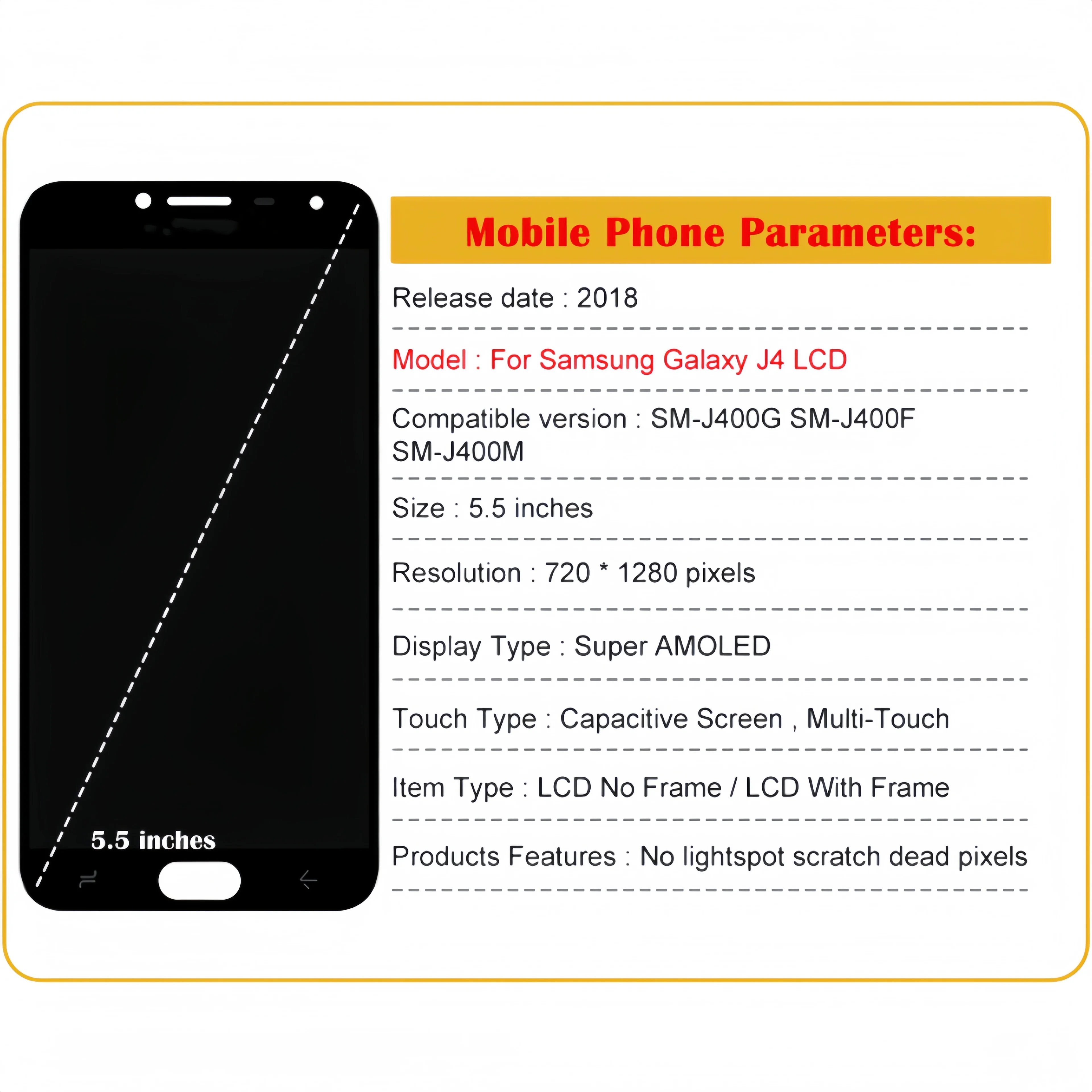 Substituição do conjunto do digitador da tela de toque da exposição LCD, apto para Samsung Galaxy J4 2018, J400, SM-J400F, J400G, J400M, J400H,