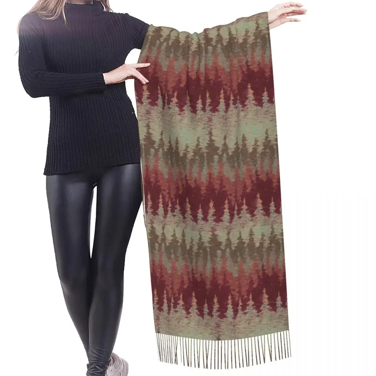 Custom Mountain Range Multicolor Pattern Art Tassel Scarf Women Soft Shawl Wrap Female Winter Scarves