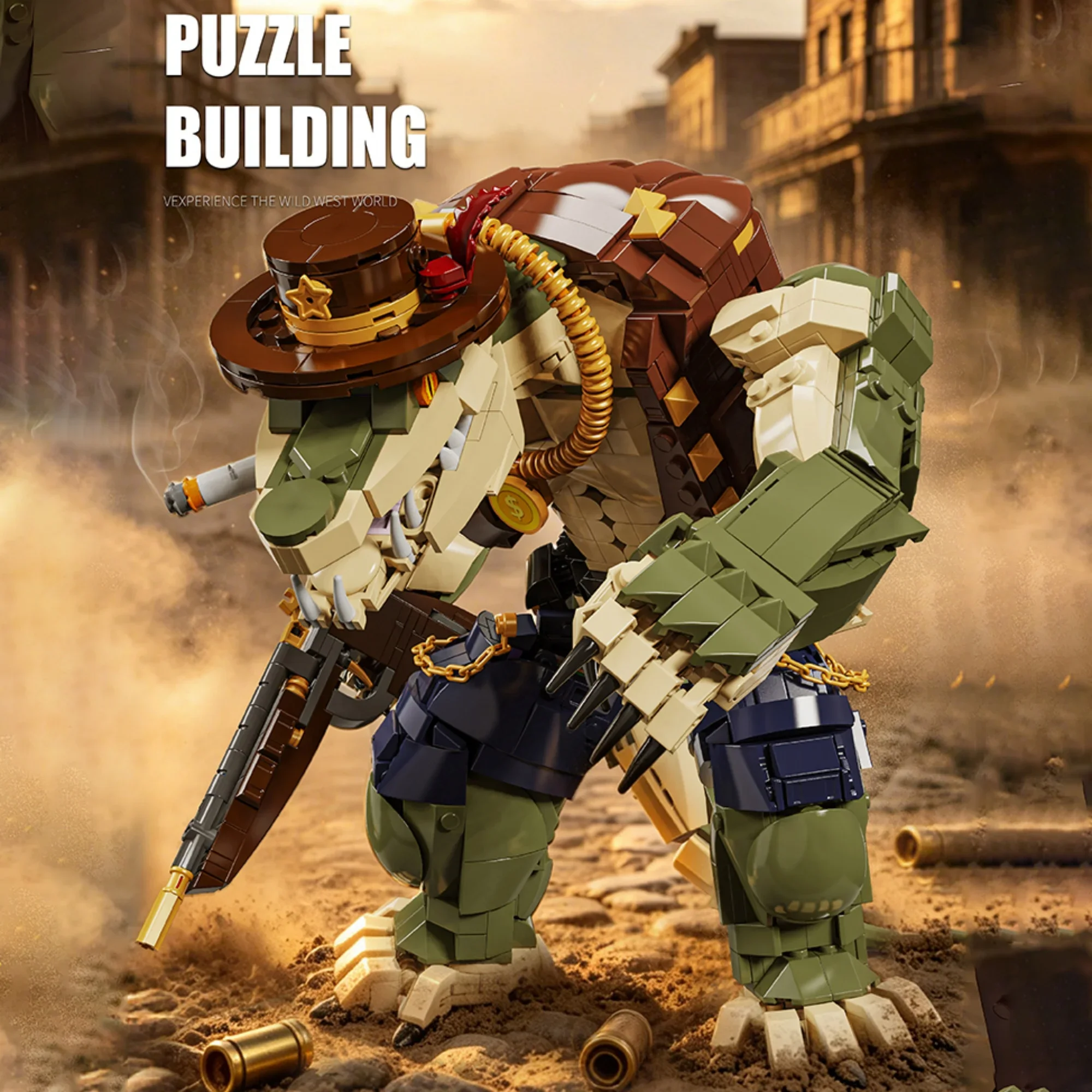 1622PCS Crocodile Sheriff Building Blocks Wild West Town Animal Model DIY Brick Set Western Scene Desktop Decor Gift for Adults