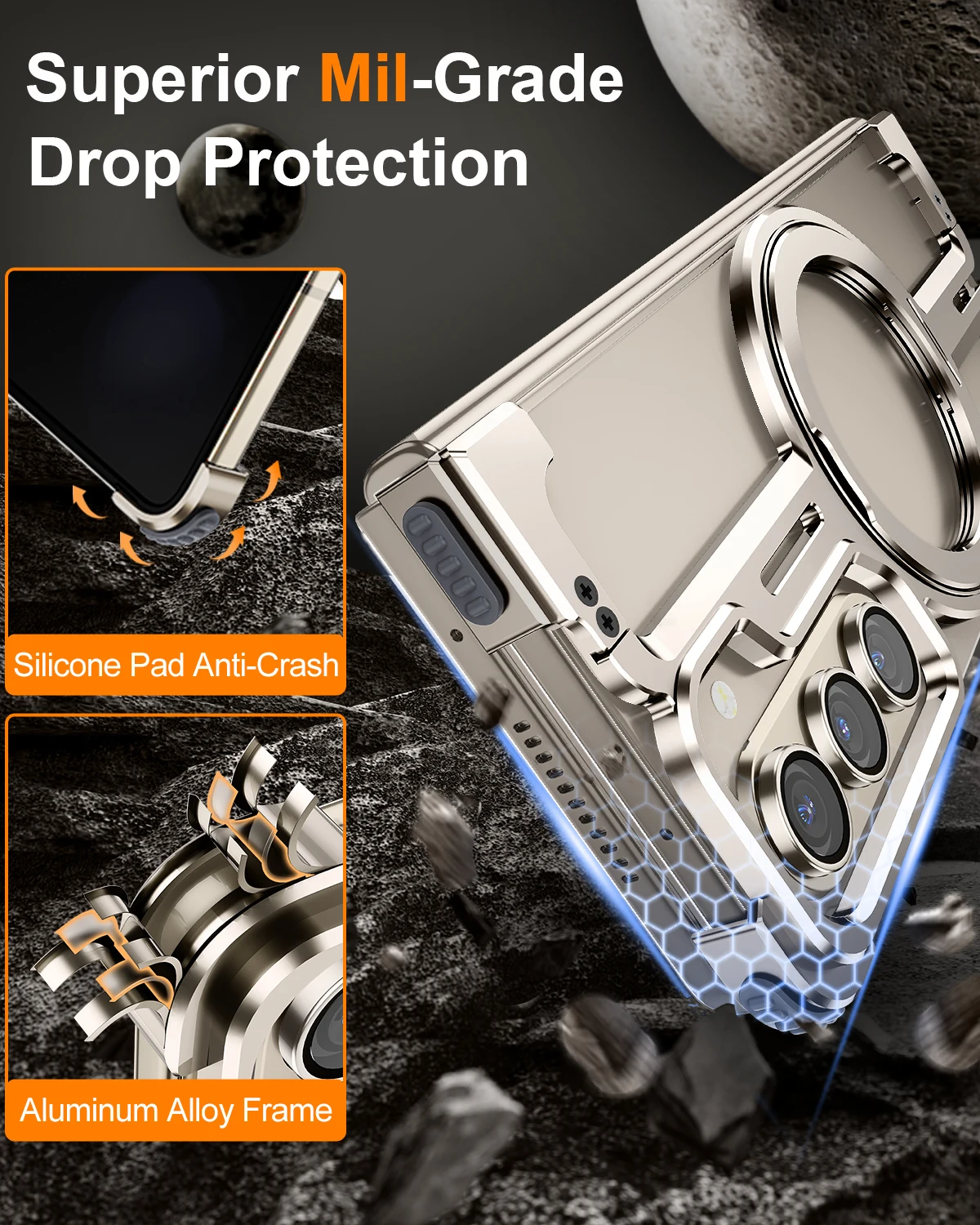 Oatsbasf Magnetic Phone Case for Samsung Galaxy Z Fold6 5/W24 Aluminium Phone Protective Cover Slim Frameless Bumper w/ Ring