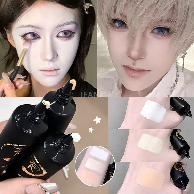 Base de Maquillaje Líquida Blanca, Impermeable, de Cobertura Total, Base Blanca para Cosplay, Alta Cobertura, Pintura Facial para Halloween, Maquillaje Gótico