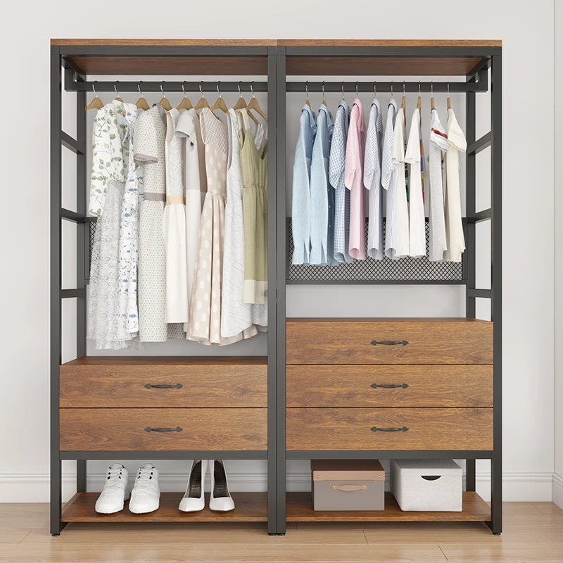 Home Open Corner Coat Rack Floor-to-Floor Bedroom Walk-in Cloakroom Shelf Metal Assembled Storage Wardrobe