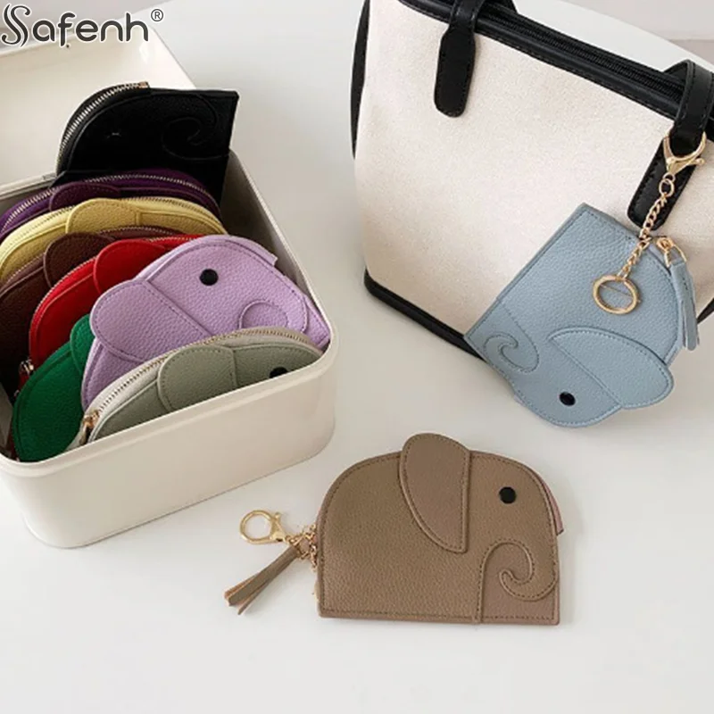 PU Leather Elephant Money Bag Women Coin Purse With Key Ring Multifunctional Zipper Storage Bags Key Case