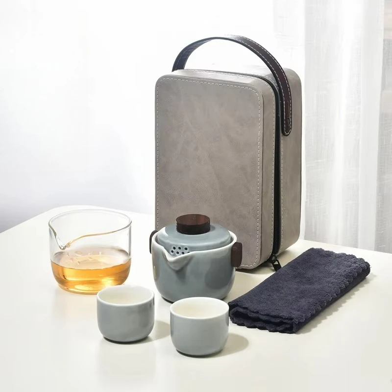 

Portable Travel Outdoor Kung Fu Teapot Teacup Set Filter Creative Ceramic Heat Resistant Tea Set Teapot with Tray Bag