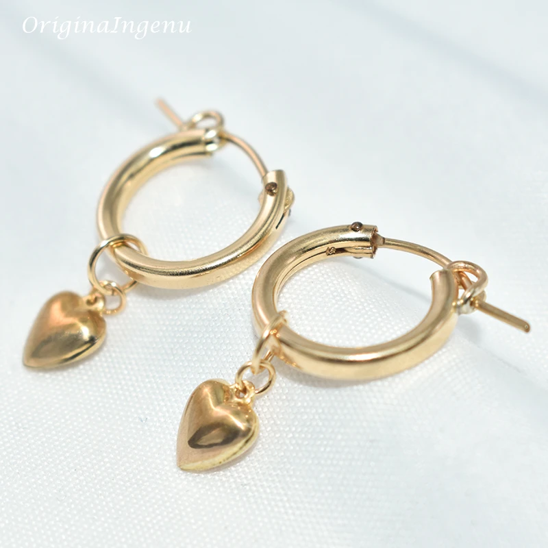 Gold Filled Heart Shape Earrings 15MM Gold Hoop Earrings Handmade Jewelry Brincos Minimalism Pendientes Earrings Oorbellen