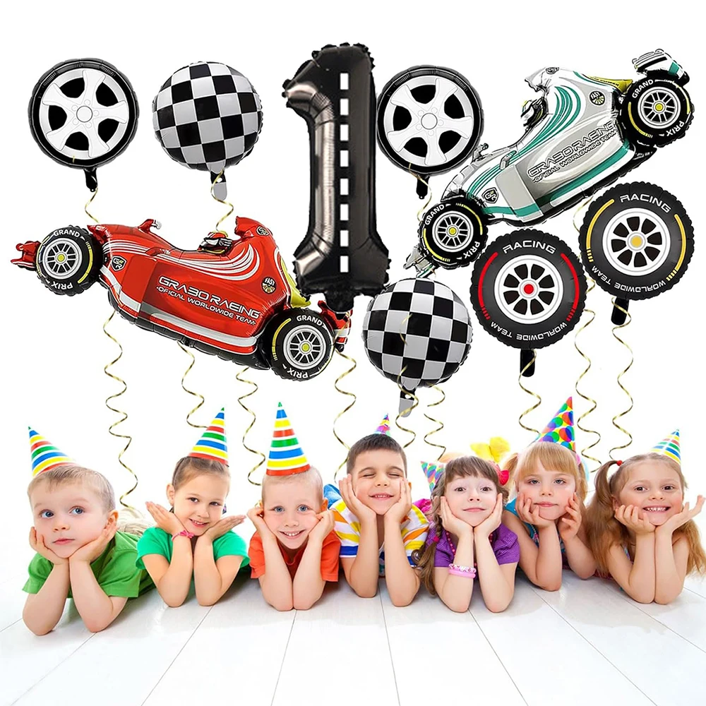 Rennwagen-Geburtstagsdekorationsballons, 40 Zoll, Rennstrecke, schwarzer Zahlenballon für Jungen, Rennwagen-Geburtstag, F1, Party-Dekorationszubehör – Detail 10