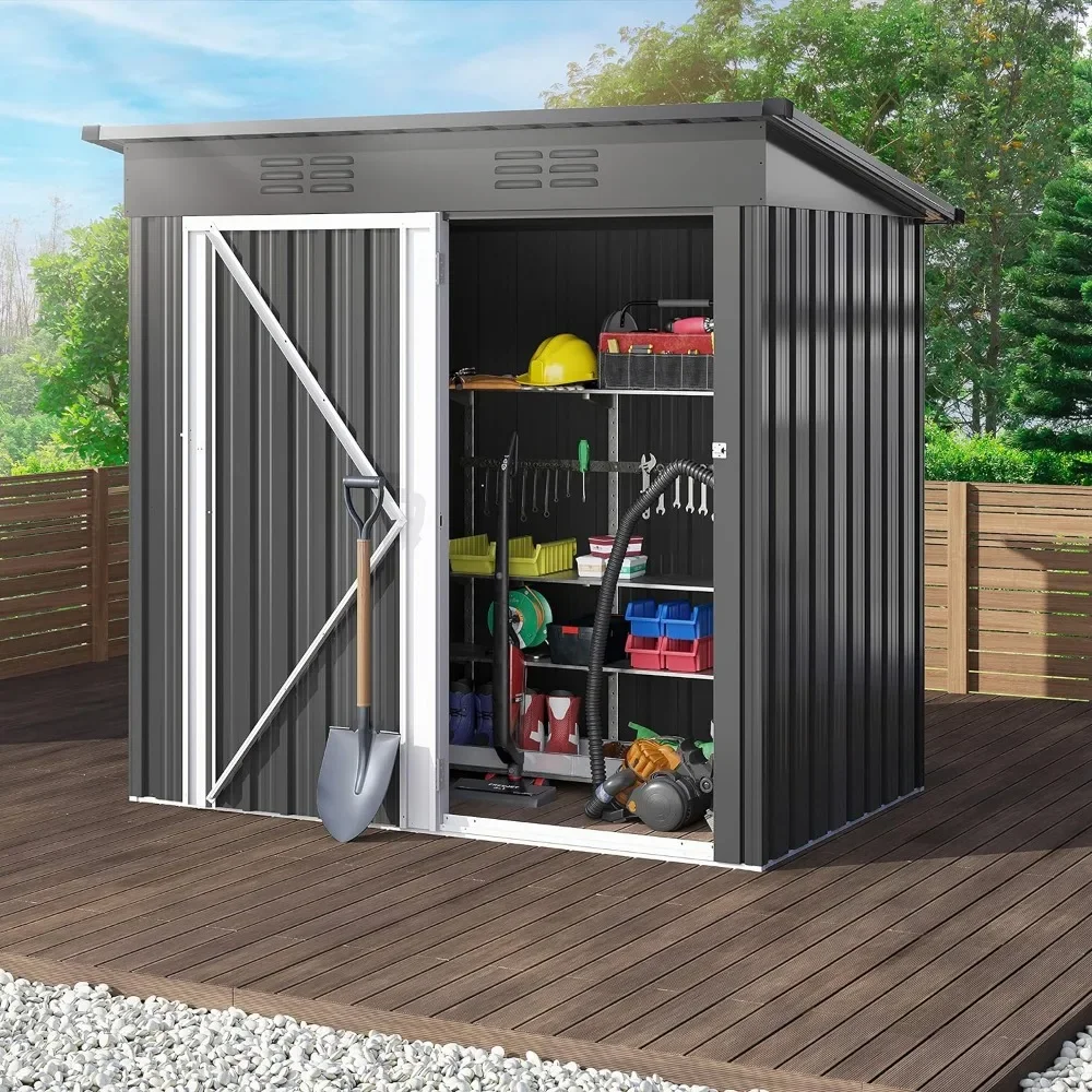 

Garden Buildings Patio Storage Shed Heavy Duty Metal Tool Sheds Storage House With Lockable Door & Air Vent for Garden Dark Gray