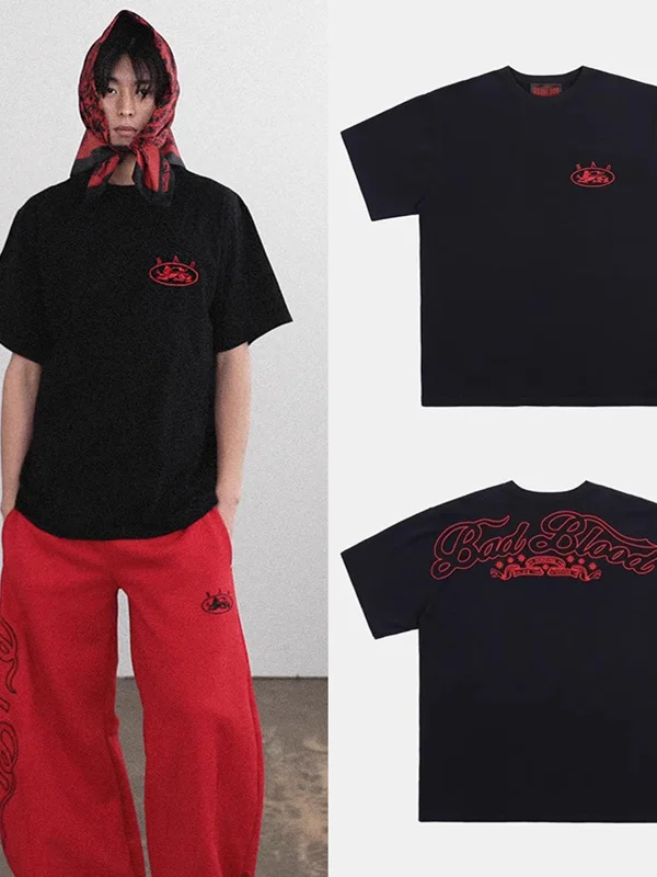 

Футболки для пар в стиле ретро, свободная повседневная уличная одежда для мужчин и женщин, круглый хлопковый топ с вышивкой Or Sve