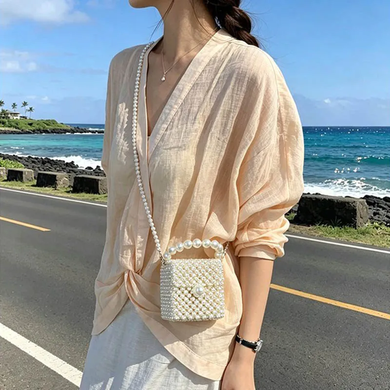Ladies' Handbag 2026 Pearl Design Hand Bag New Fashionable Niche Single Shoulder Box Bags With Bead Weaving