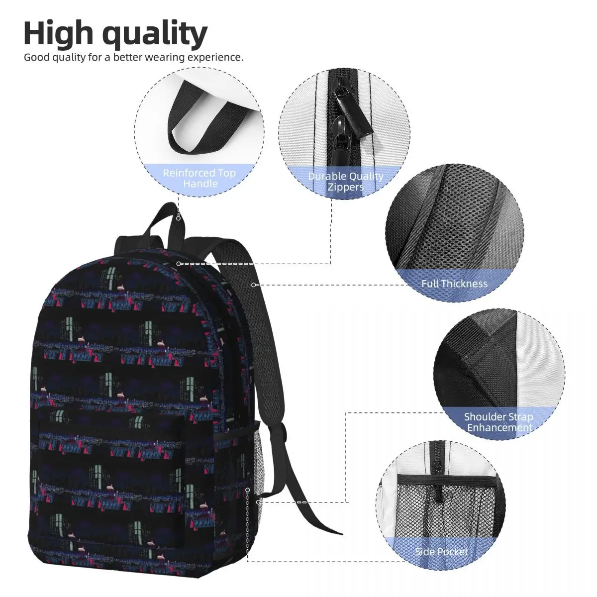 VA 11 Hall A Cyberpunk Bartender Action Menu Screen Backpack Daypack Boys Girls BookBag School Bag Shoulder Bags for Men Women