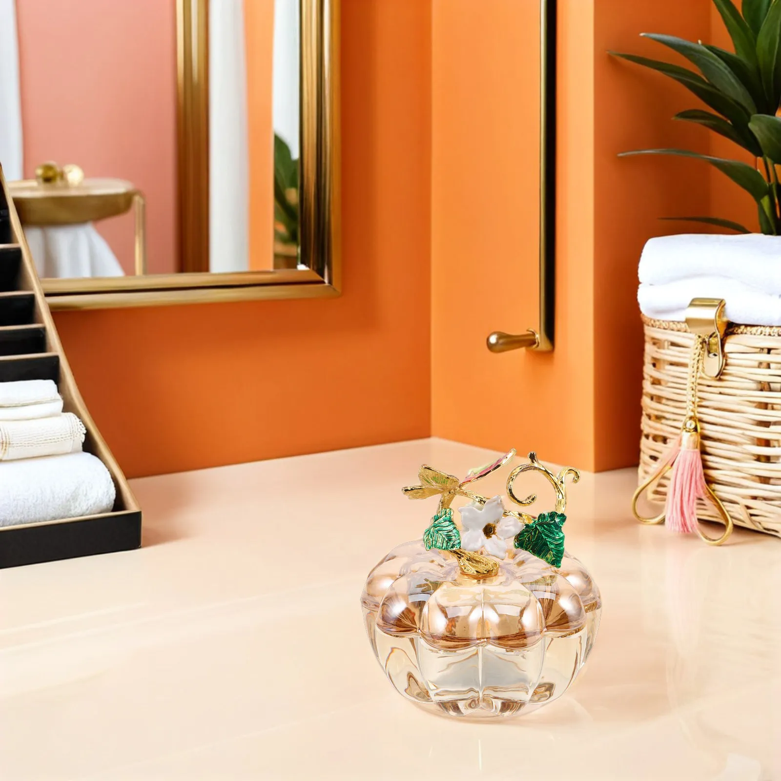 Glass Pumpkin Decorative Box with Lid – Jewelry Storage, Candy Display, Fall Autumn Home Decor, Halloween Jar