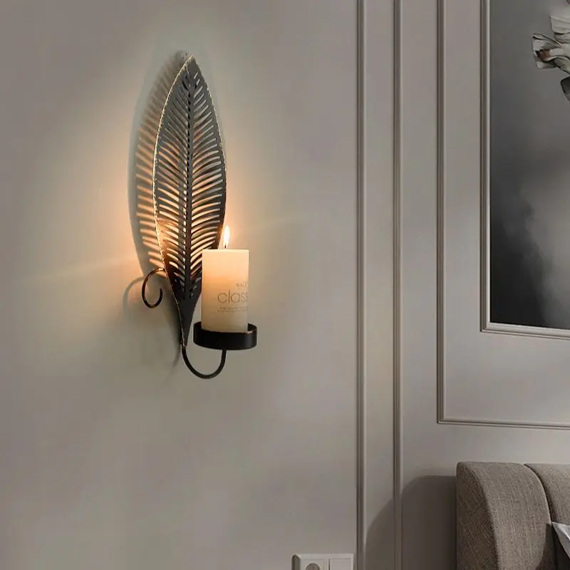 American Retro Wall-mounted Candle Holder Black Iron Candle Cup Hanging Home Hotel Wall Decoration Candle Holder