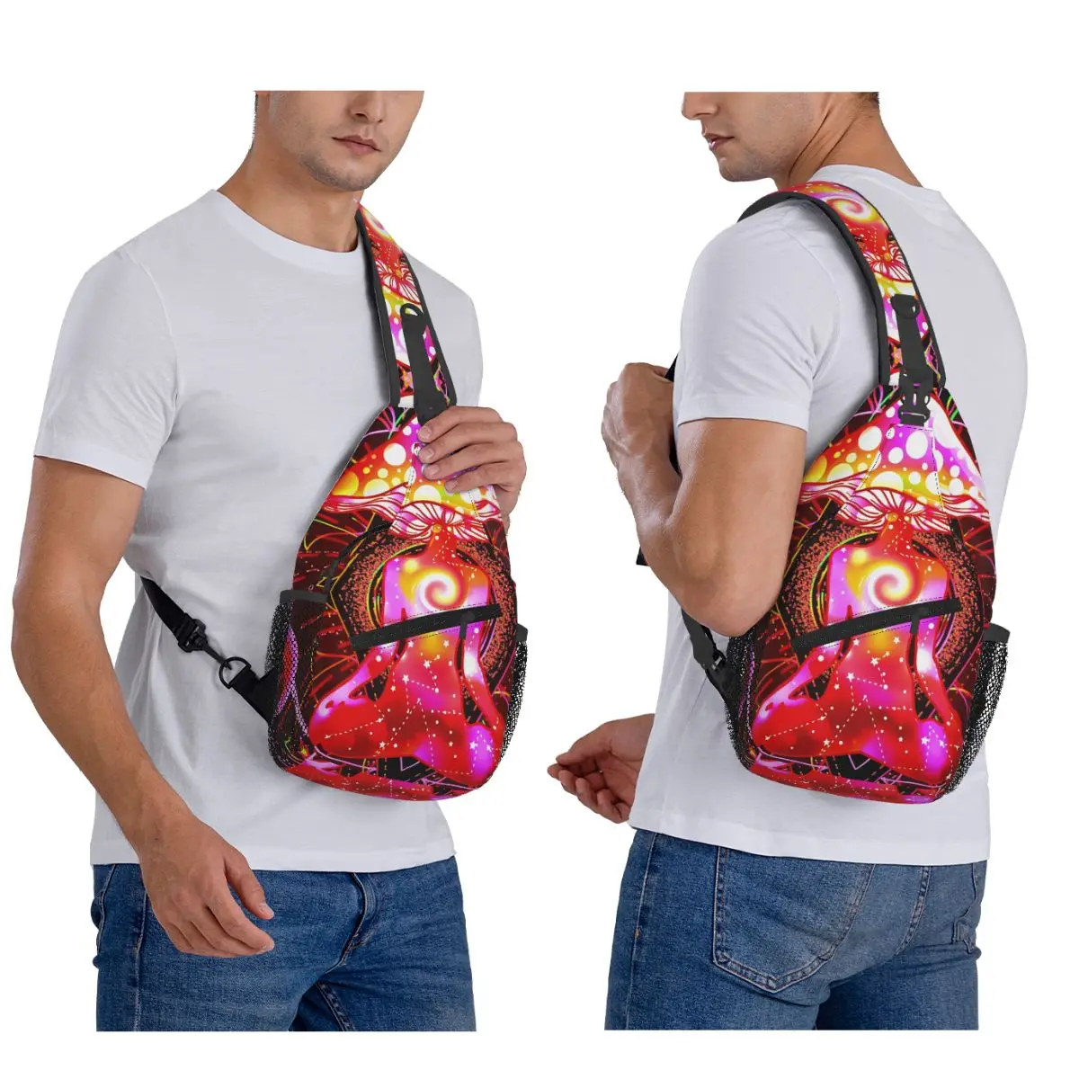 

Нагрудная сумка с волшебными грибами и психоделическим узором, мужской рюкзак через плечо на слинге, нагрудная сумка, дорожный походный рюкзак, сумка на плечо