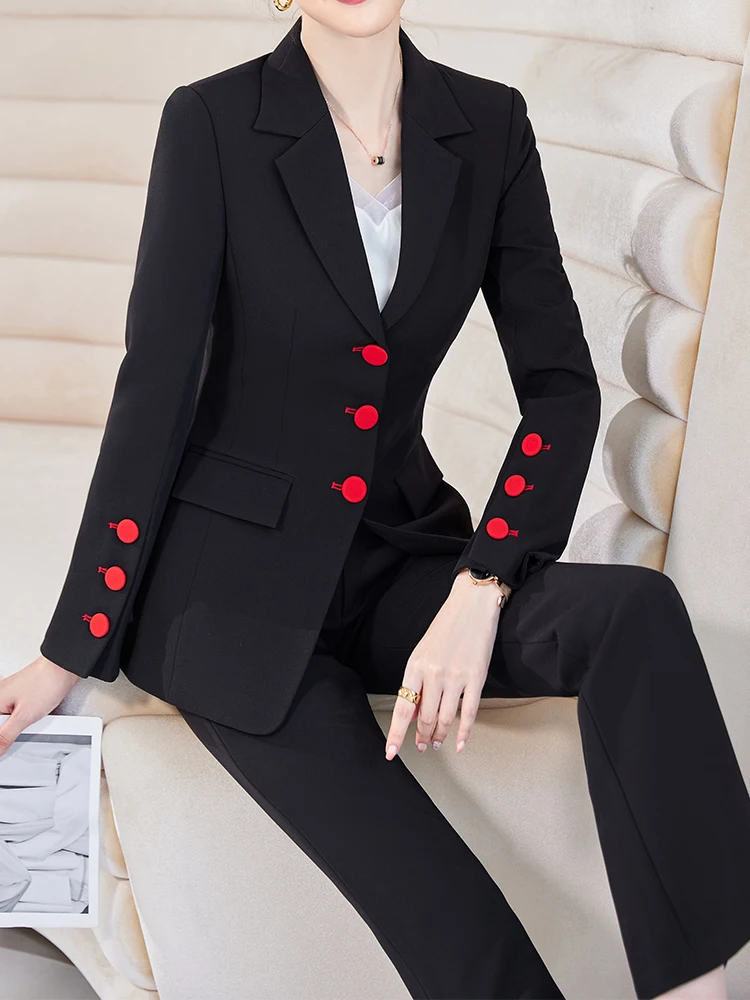 Giacca e pantalone Blazer albicocca nera moda donna donna ufficio donna abbigliamento da lavoro formale Set da 2 pezzi