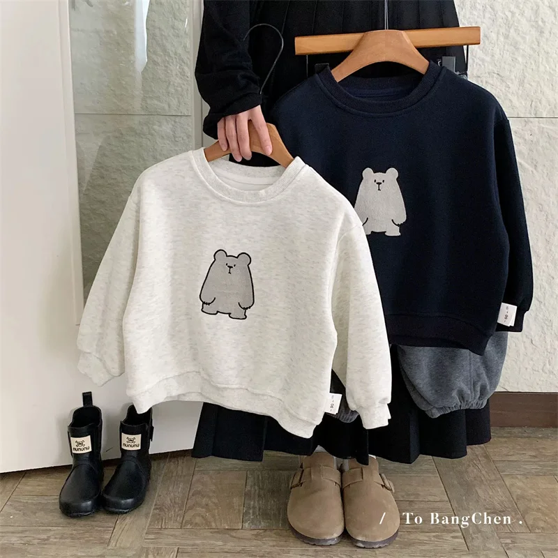 

Children's Autumn Sweatshirts New Boys Fashion Jumper Girls Cartoon Solid Pullover Kids Long-Sleeved Tops Spring Loose Clothing