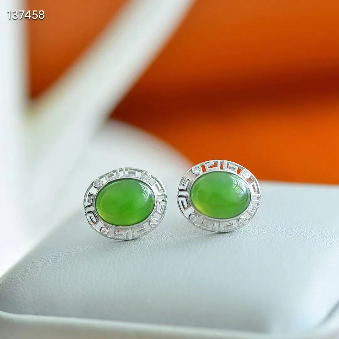 

Natural 100% real 925 sterling silver tiny spot mosaic green hetian jade beads fashion Earrings temperament women earrings gift