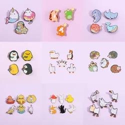 3~6pcs/Set Cute Animals Enamel Pin Duckling Goose Benthic organisms Hedgehog Unicorn Brooch Lapel Badge Gift Jewelry Wholesale