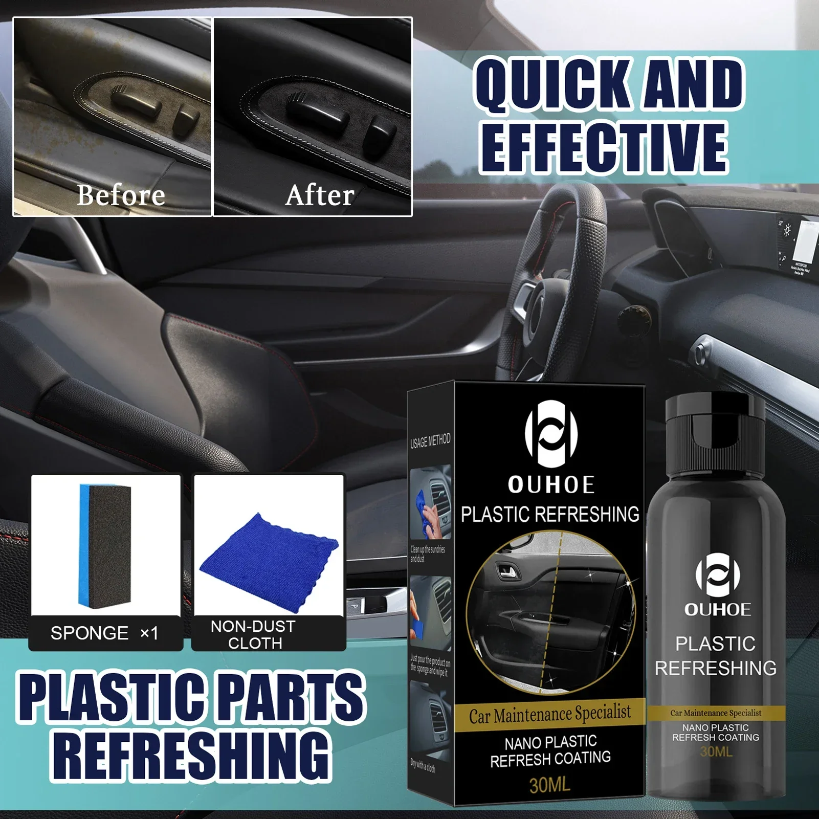 30ml Plastics Refreshing Coating Agent Car Refurbishment Cleaning Agent Plastics Parts Refurbish Agent Car Exterior