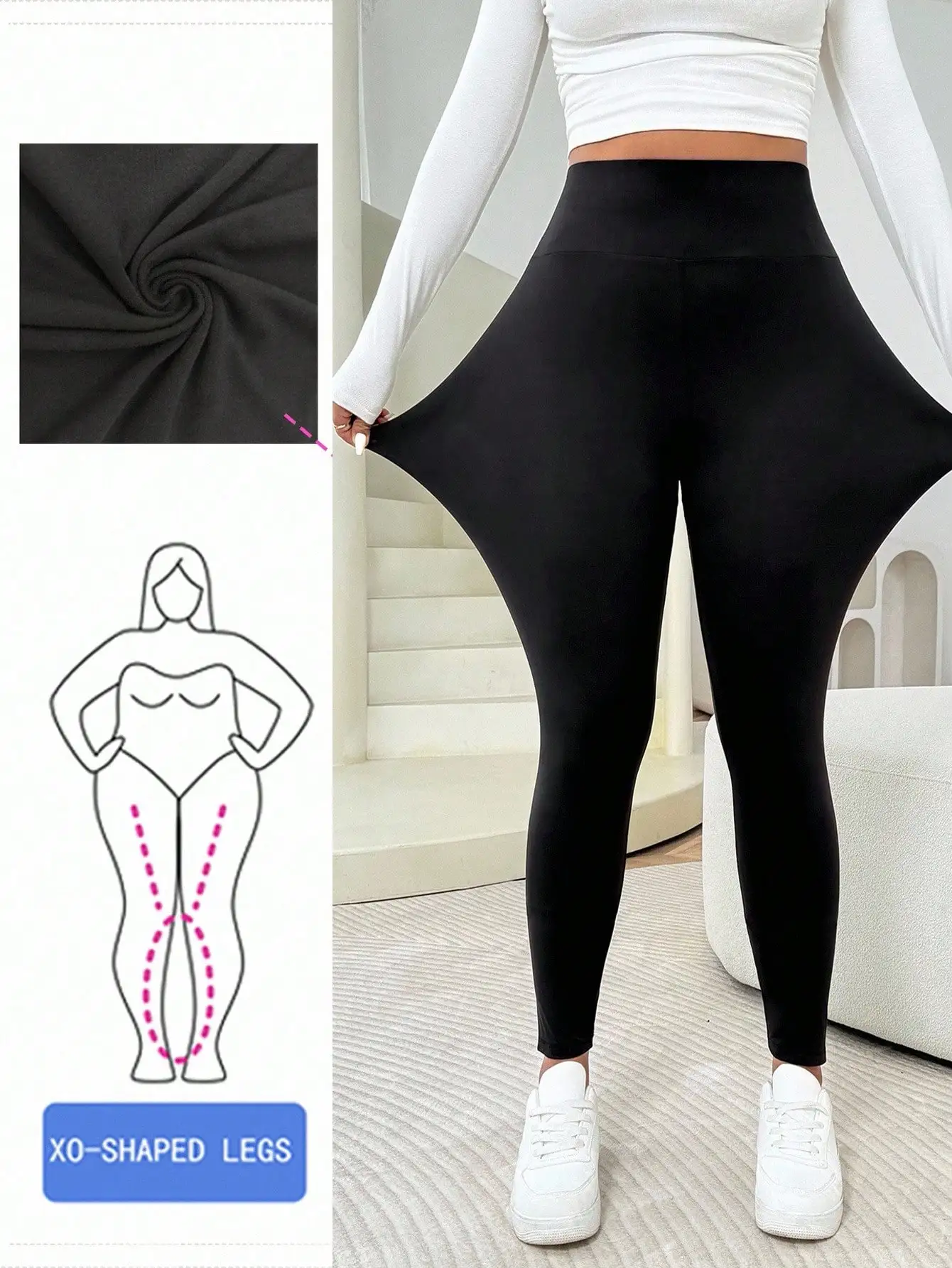 High-Waisted Thermal Compression Leggings with Mesh Detail, Black Plus Size Yoga Pants