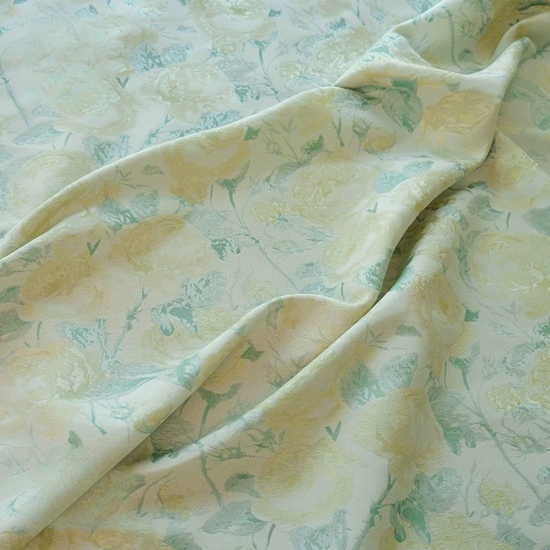 

Жаккардовая ткань с желтой розой, элегантный, нежный, модный, декоративный материал для женщин, чайное платье, весна-осень, шитье, оптовая продажа