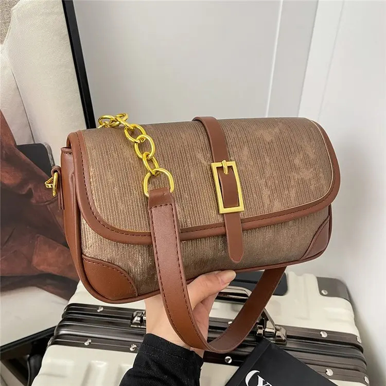 

2026 New Fashion Splicing Women's Bag Women's Simple Shoulder Small Bag Popular Temperament Crossbody Underarm Bag