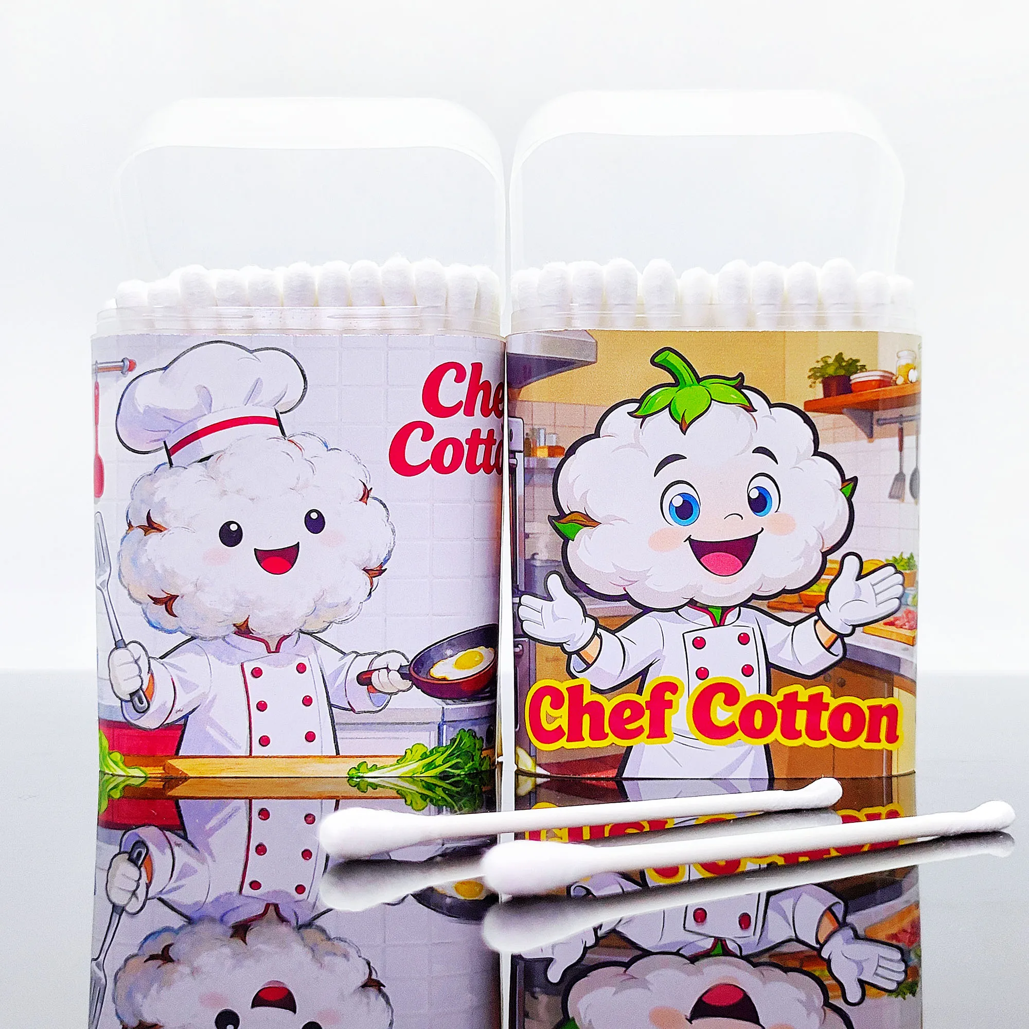 200개입 셰프 전문 스타일링 테마 면봉 다기능 양면 면봉 라운드 스푼 면봉 스틱.