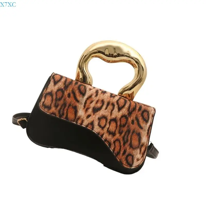 

X7XC Women Handbag Leopard Print Shoulder Bag Top Handle Bag Casual Crossbody Bag Small Square Bag PU Leather Bag