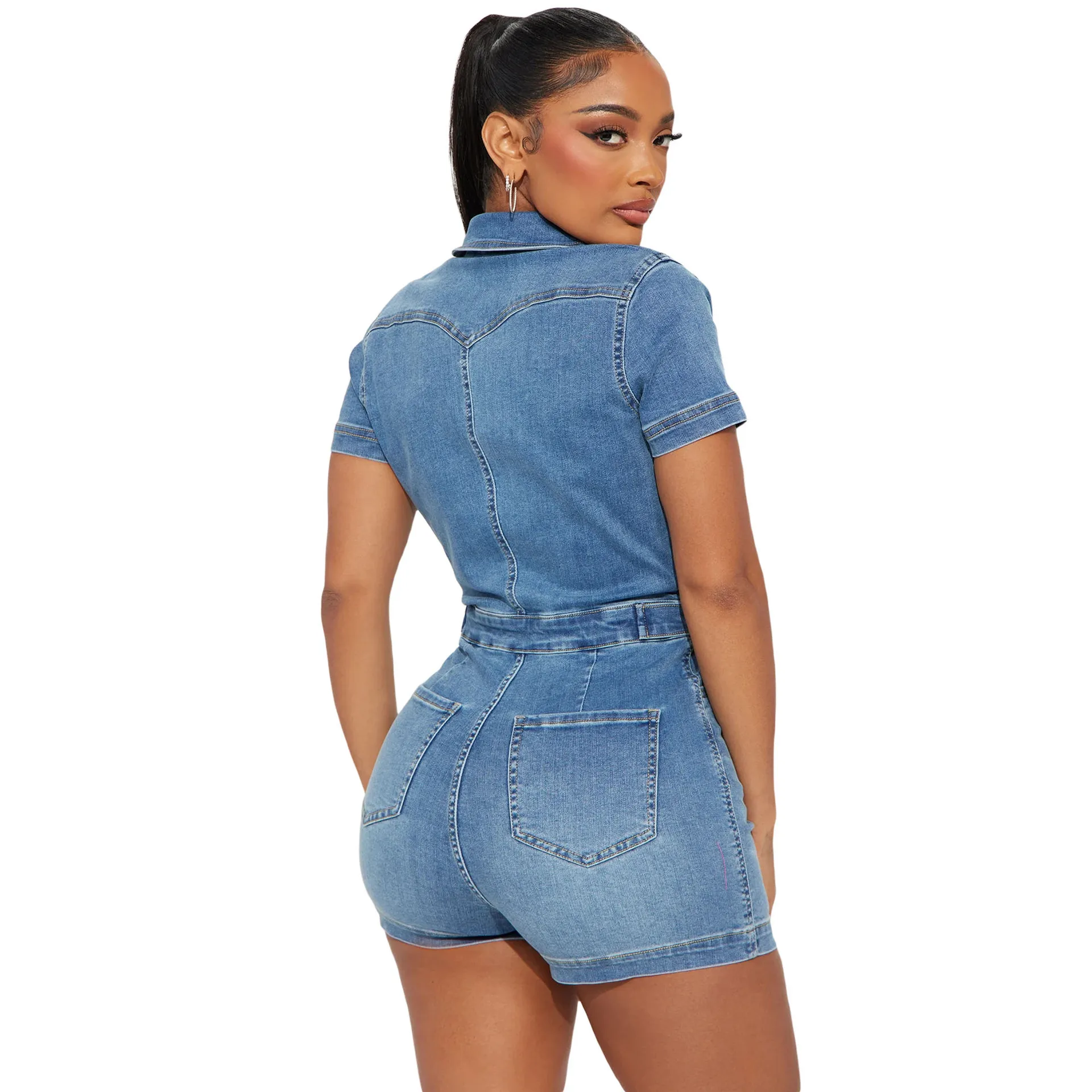 Alta elasticidad ort Sve Slim Fit Denim mono cintura alta mezcla de algodón primavera 2025 Faion ropa de mujer