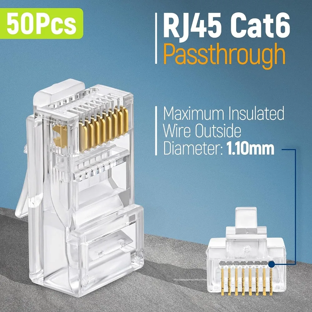 ZoeRax 50 Pcs RJ45 Cat6 Pass Through Connectors - EZ to Crimp Modular Plug for Solid or Stranded UTP Network Cable