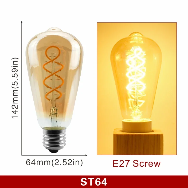 E14 E27 Retro LED Spiral Filament Glühbirne 4W Warm Gelb 220V C35 A60 T45 ST64 T185 T225 G80 G95 G125 Vintage Edison Lampe