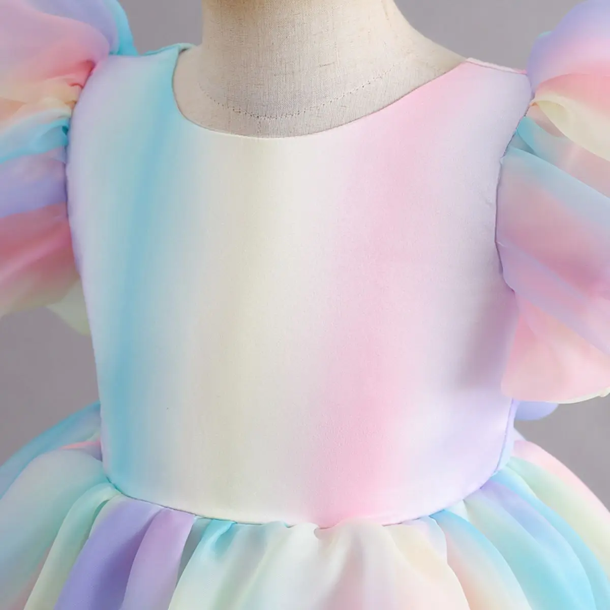 1 piece princess style mesh ruffles colorful fabric soft thin section bubble sleeve dresses for little kids girls