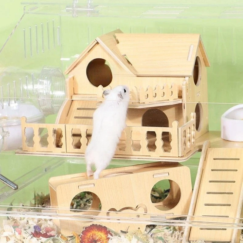 Wooden Playing Platform Hamster Cage Accessories Space Dividing Supplies with Climbing Ladder for Small Animals Birds Squirrel