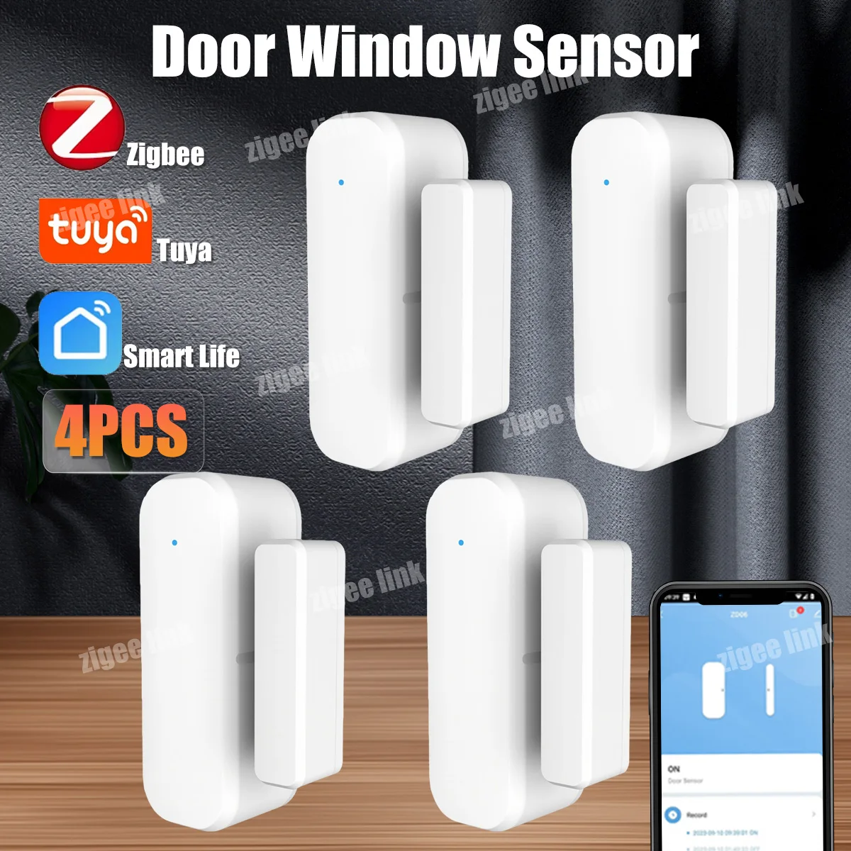 4pcs Zigbee Door Window Sensor Open Closed Detector Wireless Security Burglar Tuya Smart Home Alarm Protection Need Gateway