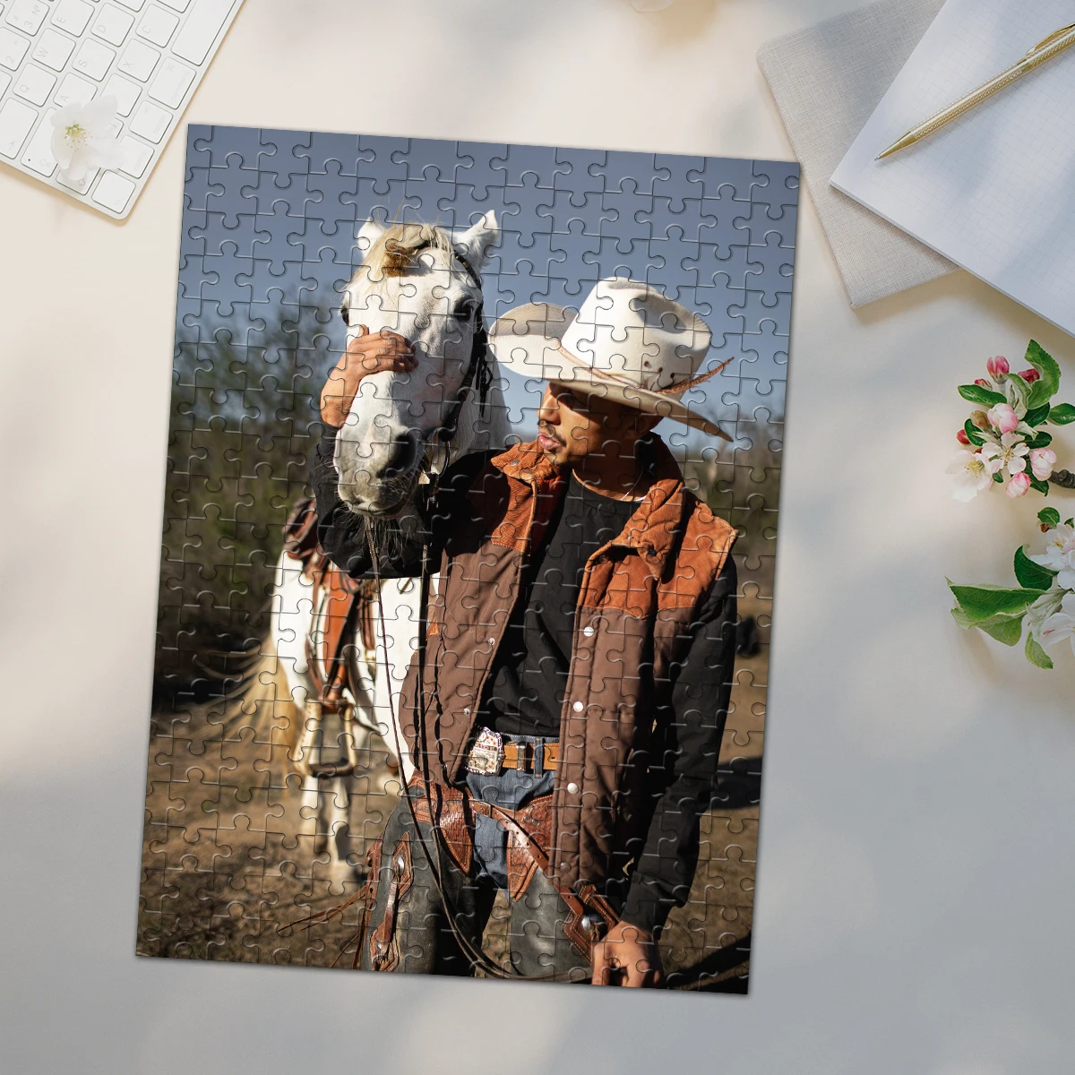 35/300/500/1000pcs Puzzle Foto Kustom Pribadi Koboi Hari Hewan Peliharaan Hadiah Ulang Tahun Pecinta Hewan Peliharaan