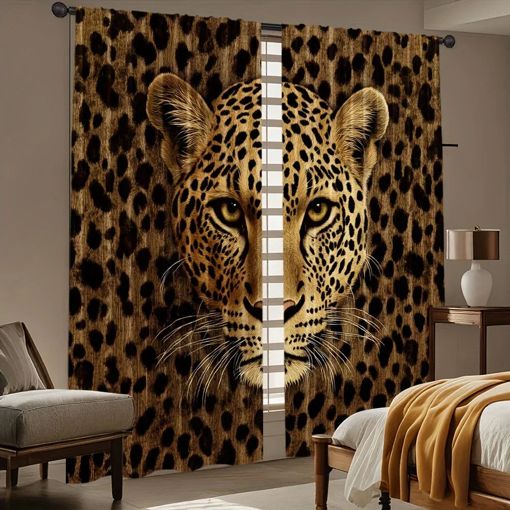 Creative leopard print curtains, pole bag curtains, bedroom and living room, home decoration, room decoration