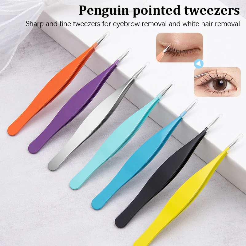 EyeblogugTweezer-Pince à épiler inclinée en acier inoxydable, extracteur de poils fins, pinces à sourcils colorées, outils de maquillage de beauté