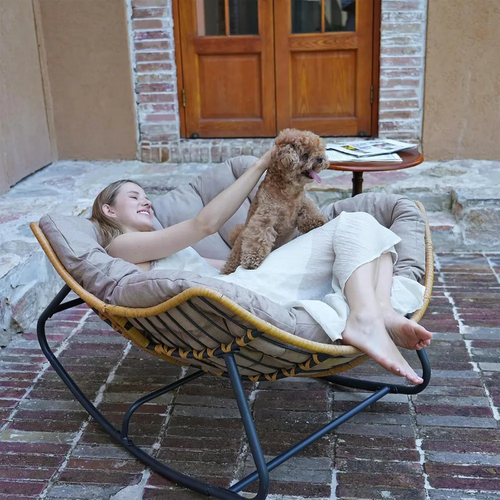 

Outdoor Rocking Chair | Patio Egg Chair, Indoor Papasan Seat, Rattan Wicker Lounge for Modern Royal Relaxation Use