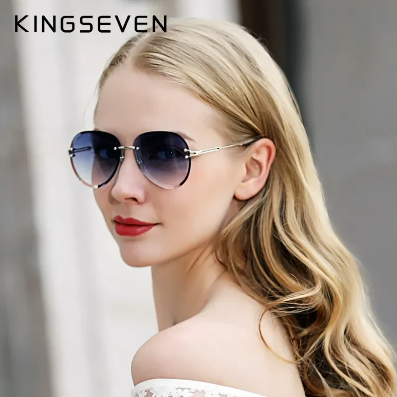 KINGSEVEN DESIGN Vintage Fashion Sun glasses Rimless Women Sunglasses Gradient Eye Protection Lens Brand Oculos De Sol Feminino