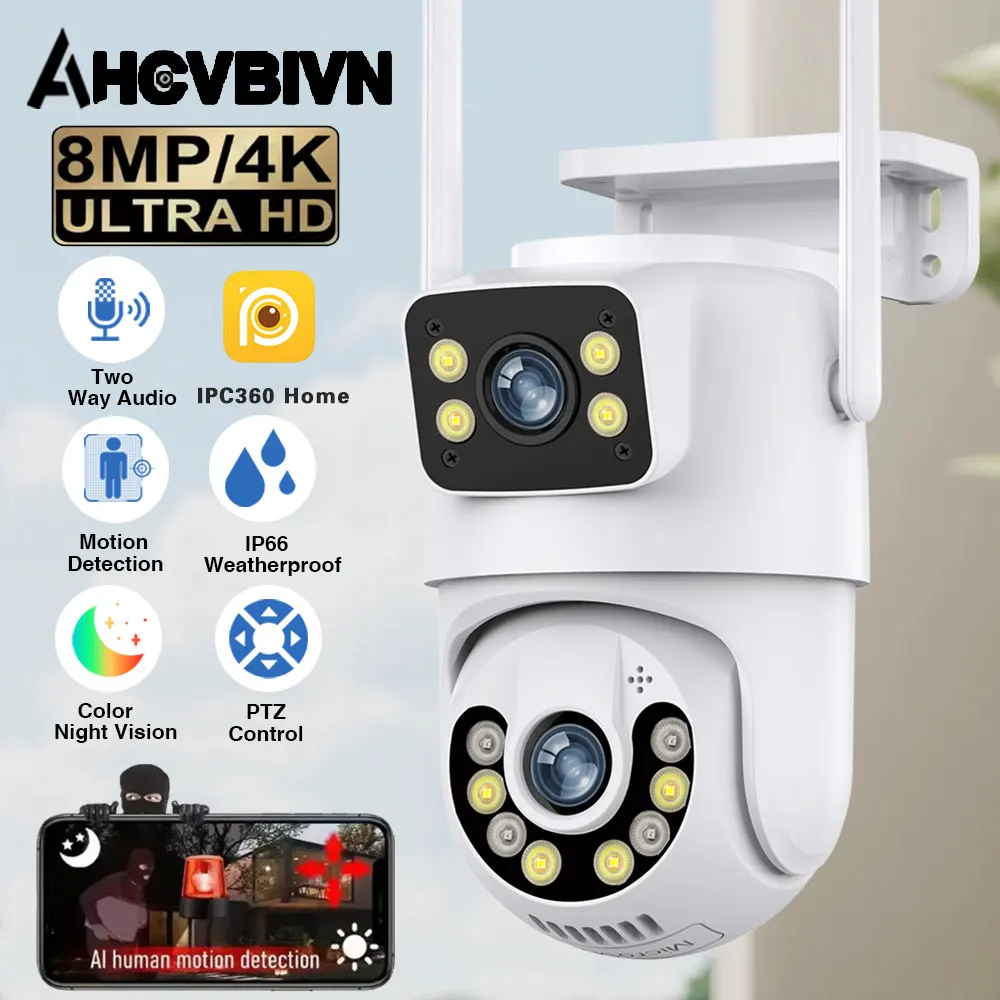 

4K HD PTZ Camera Outdoor 8MP Dual Lens Dual Screen Wifi Auto Tracking CCCTV Camera Security Protection Video Surveillance