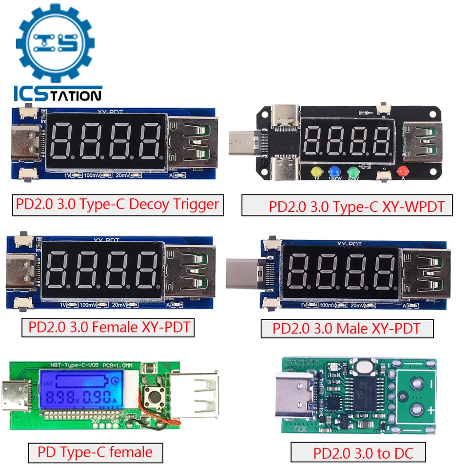 Usbタイプc pdデコイトリガーボードPD2.0 3.0 QC2.0 3.0 led