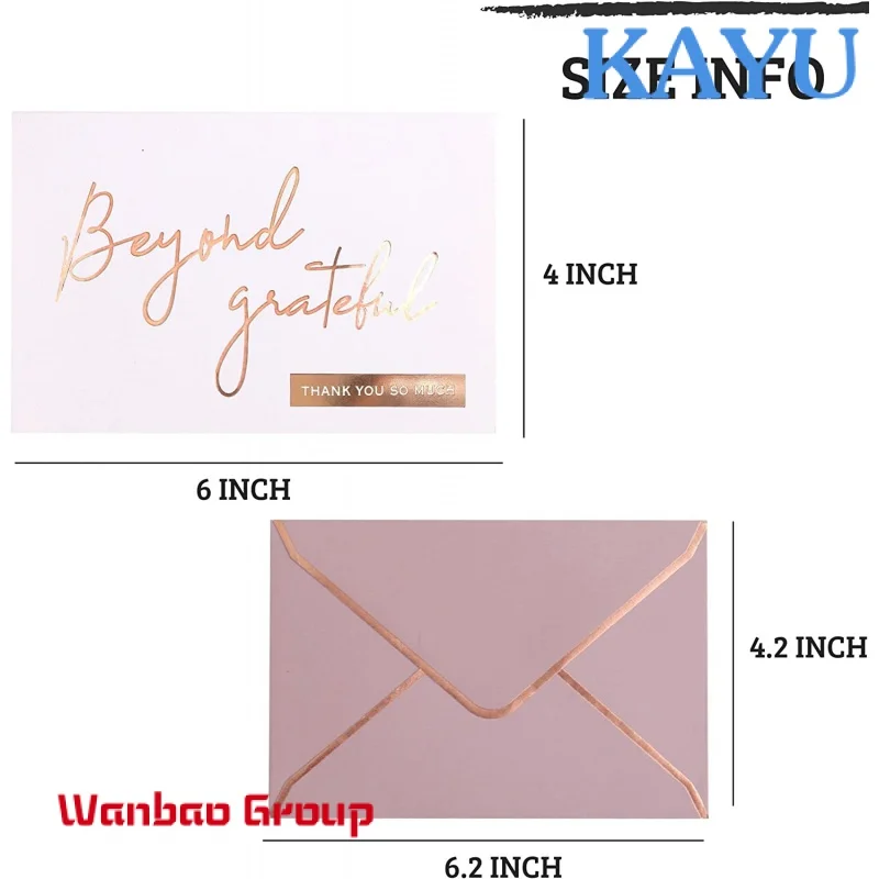 Obrigado cartões com envelopes, além de cartões Grternal, ouro rosa, 4x6 polegadas