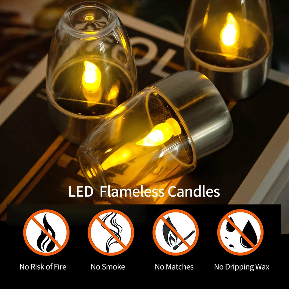 1-12pcs Solar Candle Lights Flameless Electronic Candlelight Dinner Tea Lamp for Christmas Wedding New Year Room Courtyard Decor