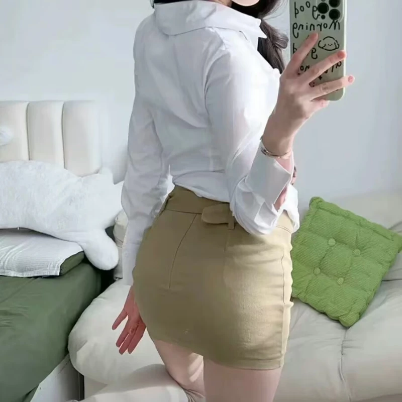 Preppy Shirt Women Sexy Summer Slim Waist Solid Sun Protection Thin Korean Style Office Lady Single Breasted Long Sleeve Formal