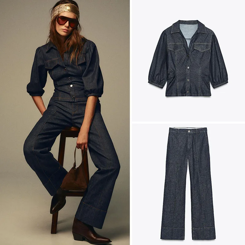 

Новые летние женские джинсы Bubble Sve irt с высокой талией, повседневный комплект из двух предметов для взрослых, ансамбль Faion, дышащий хлопок