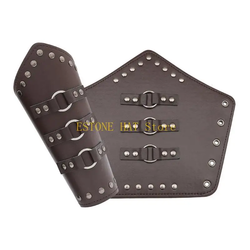 49MF Men Medieval Wrist Bracer Lace-Up Halloween Cosplay Pirate Knight Wrist Guard