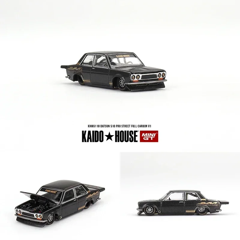 

MINIGT KHMG110 In Stock 1:64 Datsun 510 Pro Street Full Carbon V1 Car Model Openable Hood Diecast Diorama Kaido House